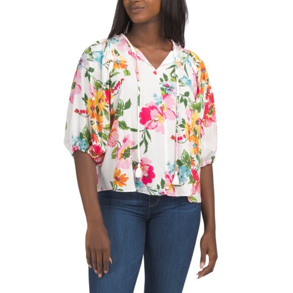 STELLA & GINGER White Floral Pattern Woven Shirt - Picture 1 of 2